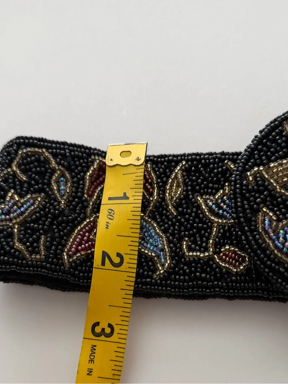 VINTAGE Christian Dior Black Embroidered Waist Belt Multicolor Floral Accents